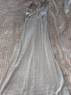 finn & clover Gray and White Striped Sleeveless Maxi Dress